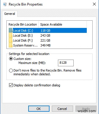 วิธีเปลี่ยนการตั้งค่าถังรีไซเคิลใน Windows 10