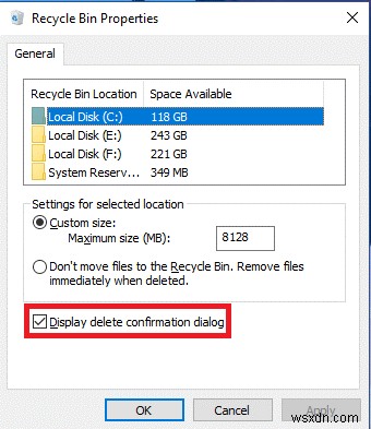วิธีเปลี่ยนการตั้งค่าถังรีไซเคิลใน Windows 10