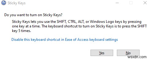 วิธีปิดการใช้งาน Sticky Keys ใน Windows 10
