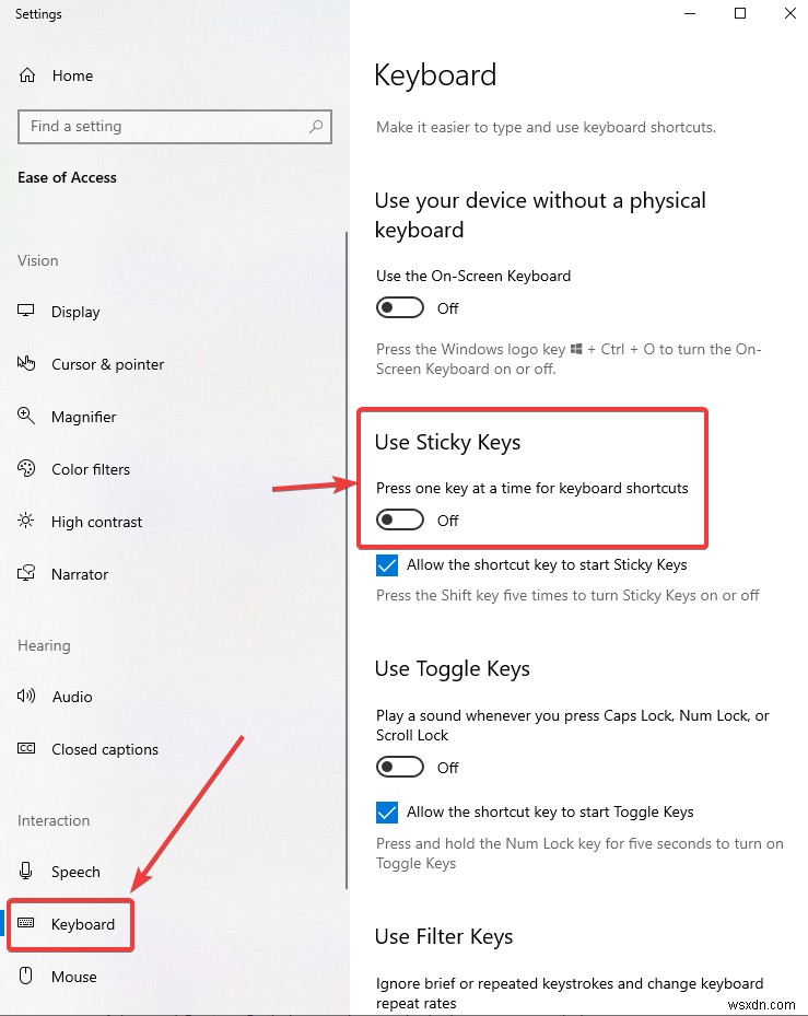 วิธีปิดการใช้งาน Sticky Keys ใน Windows 10