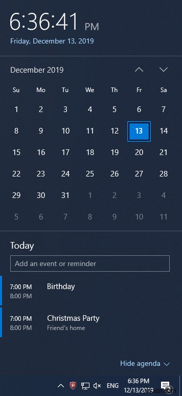วิธีใช้แอปปฏิทินจากแถบงานบน Windows 10