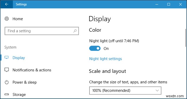 พักสายตาด้วยไฟกลางคืนใน Windows 10