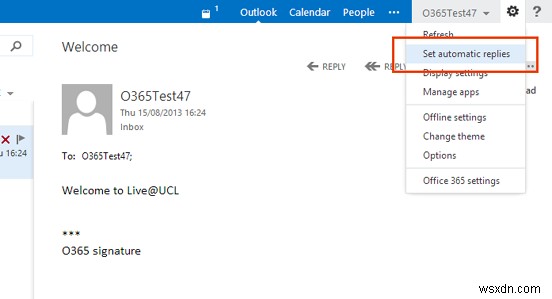 วิธีใช้  ผู้ช่วยเมื่อไม่อยู่ที่สำนักงาน  ใน Outlook 2016, 2013, 2010 และ 365