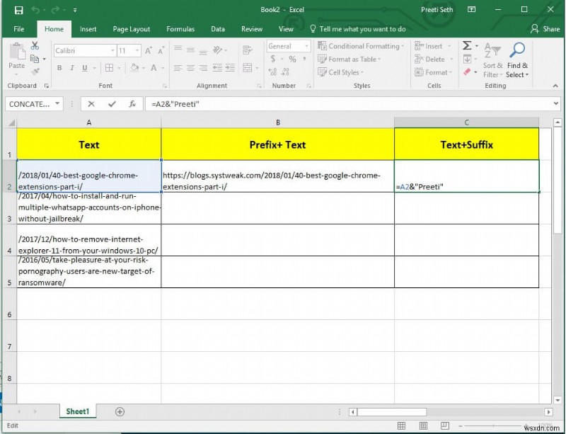 วิธีง่ายๆ ในการเพิ่มคำนำหน้าให้กับทุกเซลล์ใน Excel