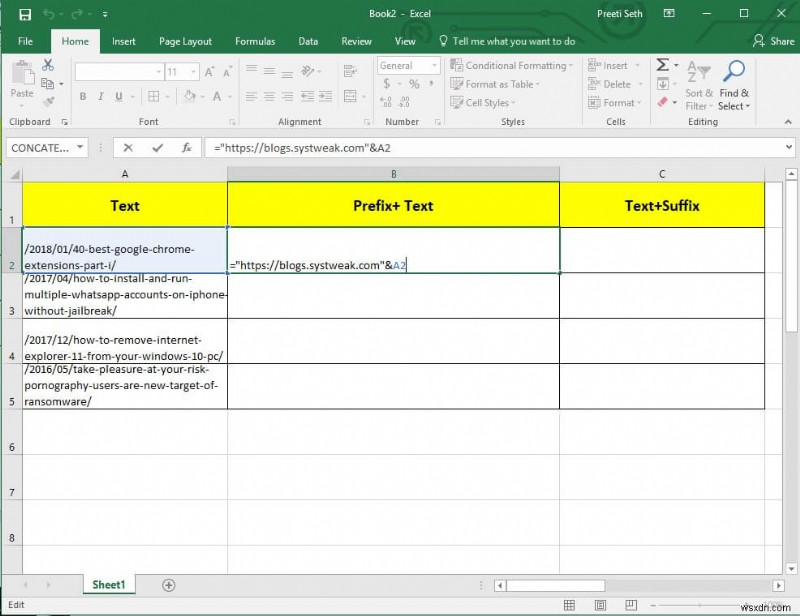 วิธีง่ายๆ ในการเพิ่มคำนำหน้าให้กับทุกเซลล์ใน Excel