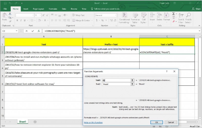 วิธีง่ายๆ ในการเพิ่มคำนำหน้าให้กับทุกเซลล์ใน Excel