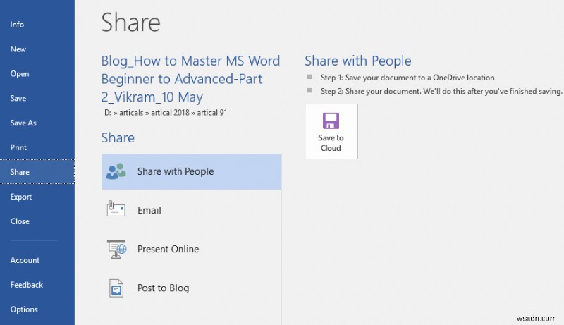 การเรียนรู้ MS Word:Backstage View ใน Word 2016