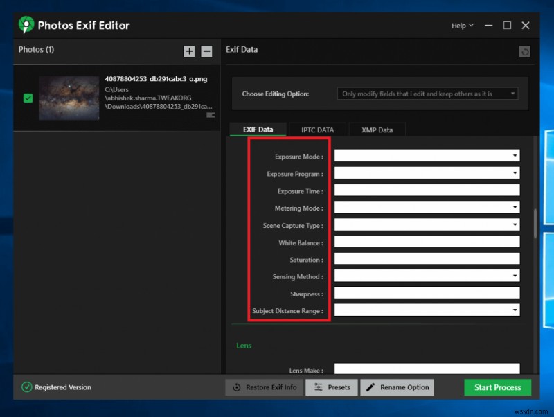 การตรวจทานรูปภาพ โปรแกรมแก้ไข Exif:แก้ไขข้อมูลเมตาโดยไม่ยุ่งยาก