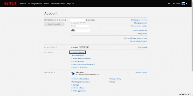 วิธีใช้การควบคุมโดยผู้ปกครองของ Netflix ในบัญชีของฉัน?