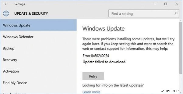 วิธีแก้ไข Windows Update Error 0x80240034