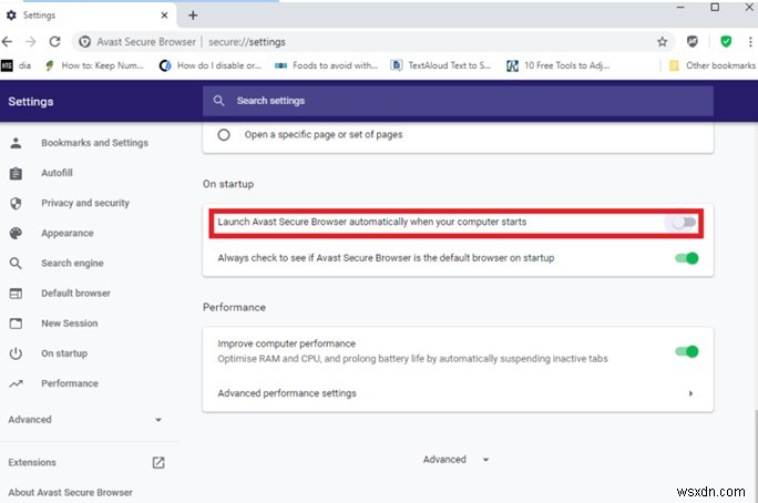 วิธีหยุดเบราว์เซอร์ Avast จากการเปิดเมื่อเริ่มต้นใช้งาน