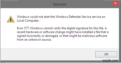 วิธีแก้ไข Windows Defender Error 577