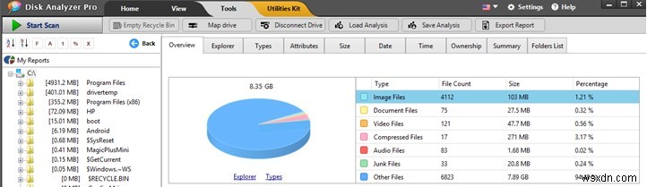 วิธีส่งออกรายงานพื้นที่ดิสก์เป็นรูปแบบไฟล์ต่างๆ ด้วย Disk Analyzer Pro?