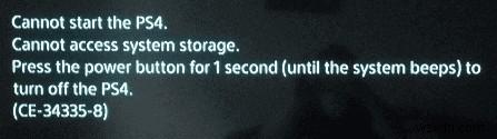 วิธีแก้ไข PS4 ไม่สามารถเข้าถึง System Storage Error Code CE-34335-8