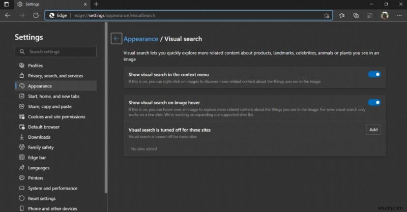วิธีเปิด/ปิดใช้งานปุ่ม Visual Search ใน Microsoft Edge
