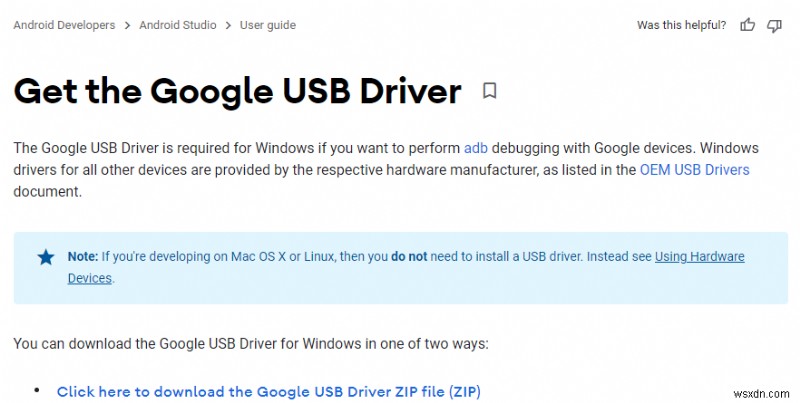 วิธีดาวน์โหลด/ติดตั้งไดรเวอร์ Google USB ใน Windows