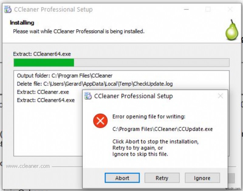 เกิดข้อผิดพลาดในการเปิดไฟล์สำหรับเขียน CCleaner บน Windows 11