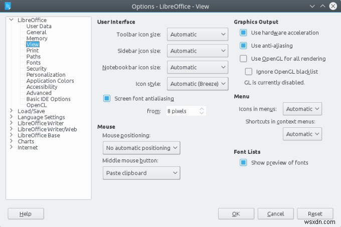 ปรับปรุงแบบอักษรอินเทอร์เฟซ LibreOffice ใน KDE