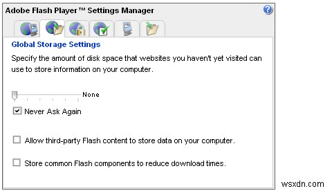 กำหนดค่า Flash Player สูงสุด ความเป็นส่วนตัวและความปลอดภัย