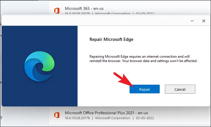 Microsoft edge ไม่ทำงานหลังจากอัปเดต windows 11