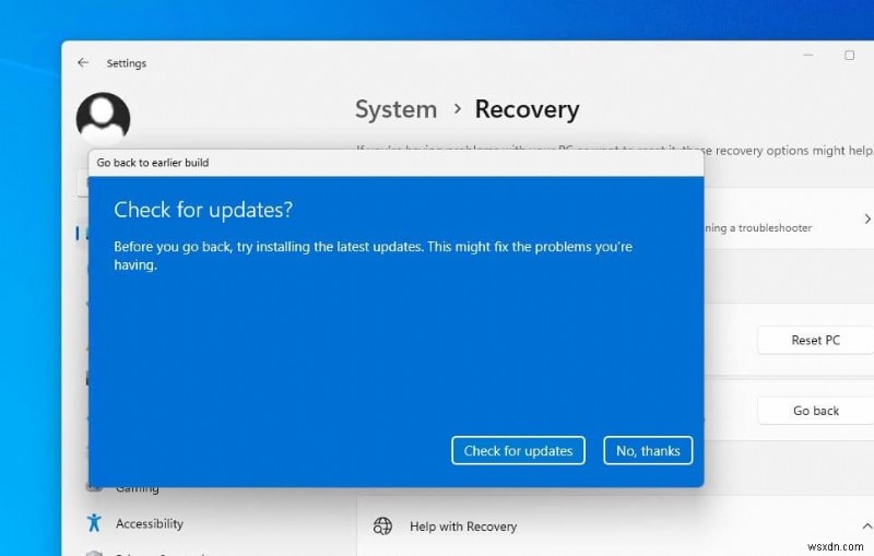 วิธีถอนการติดตั้ง Windows 11 2022 Update (22H2) Rollback Build