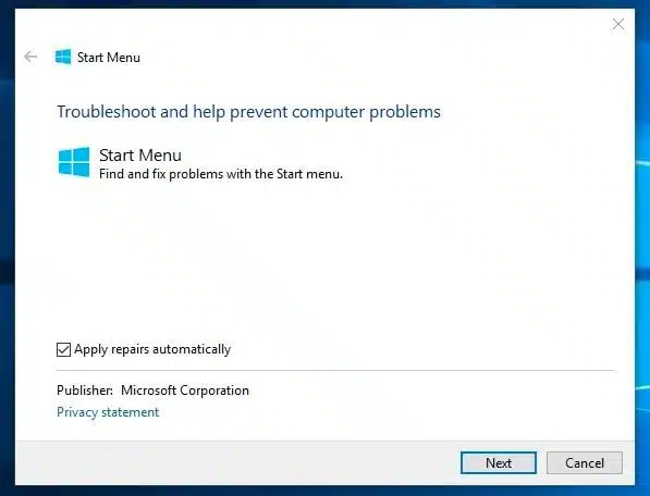 แก้ไขปัญหาเมนูเริ่มของ Windows 10 โดยใช้ตัวแก้ไขปัญหาเฉพาะ