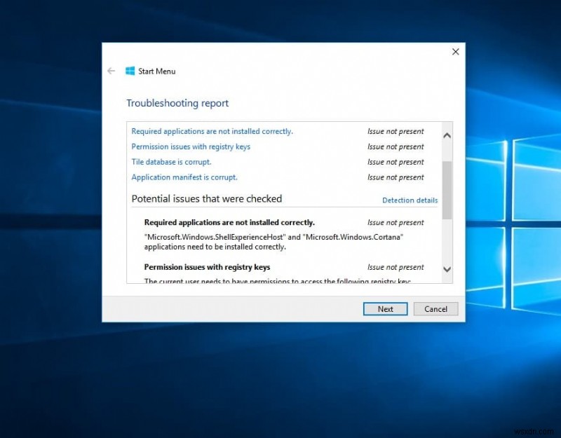 แก้ไขปัญหาเมนูเริ่มของ Windows 10 โดยใช้ตัวแก้ไขปัญหาเฉพาะ