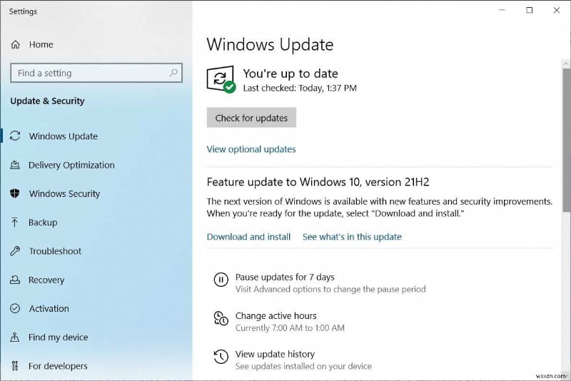 การอัปเดตฟีเจอร์ Windows 10 เวอร์ชัน 21H2 ไม่สามารถติดตั้งได้ (5 วิธีแก้ปัญหาด่วน)