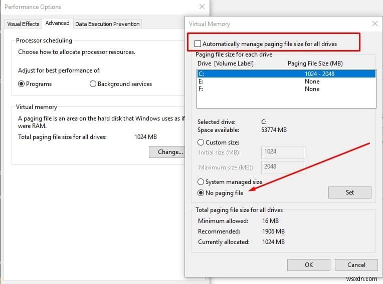 แก้ไขแล้ว :ข้อผิดพลาดของเพจในพื้นที่ที่ไม่มีเพจใน windows 10