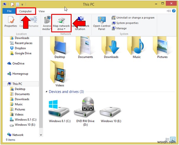 การจับคู่ OneDrive เป็นไดรฟ์เครือข่ายใน Windows 8.1