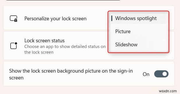 เปิดหรือปิดการใช้งาน Windows Spotlight บนหน้าจอล็อคของคุณ 