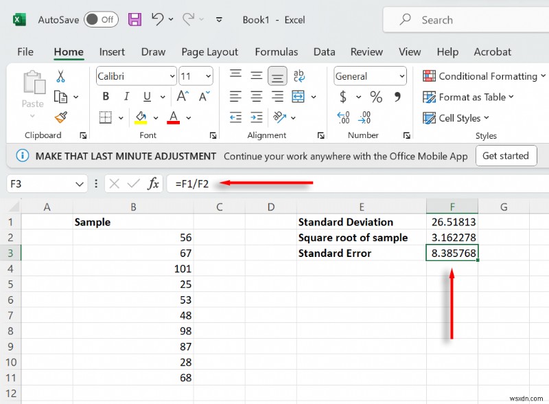 การเรียนรู้การคำนวณข้อผิดพลาดมาตรฐานใน Excel:คำแนะนำทีละขั้นตอน 