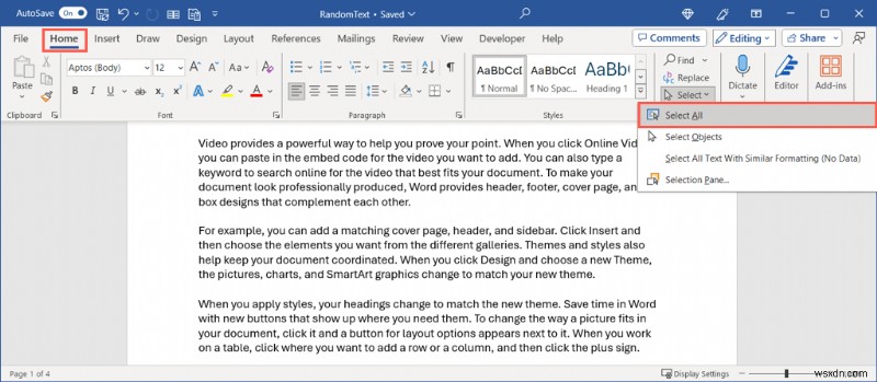 การเลือกข้อความหลักใน Word:คู่มือฉบับย่อในการเลือกทั้งหมดและการเลือกแบบกำหนดเอง 
