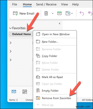 ลบโฟลเดอร์รายการโปรดที่ไม่ต้องการออกจาก Outlook ใน 3 ขั้นตอนง่ายๆ 