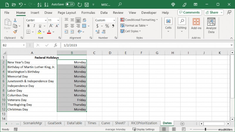 แปลงวันที่ของ Excel เป็นชื่อวันธรรมดาได้อย่างง่ายดาย 