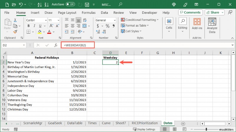 แปลงวันที่ของ Excel เป็นชื่อวันธรรมดาได้อย่างง่ายดาย 