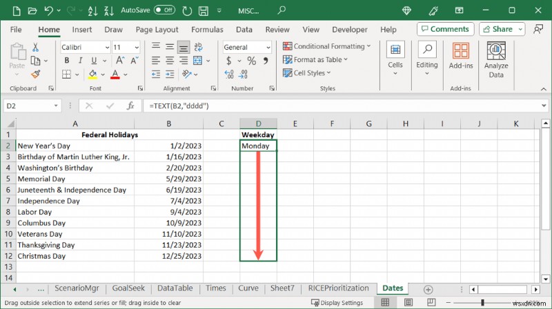 แปลงวันที่ของ Excel เป็นชื่อวันธรรมดาได้อย่างง่ายดาย 