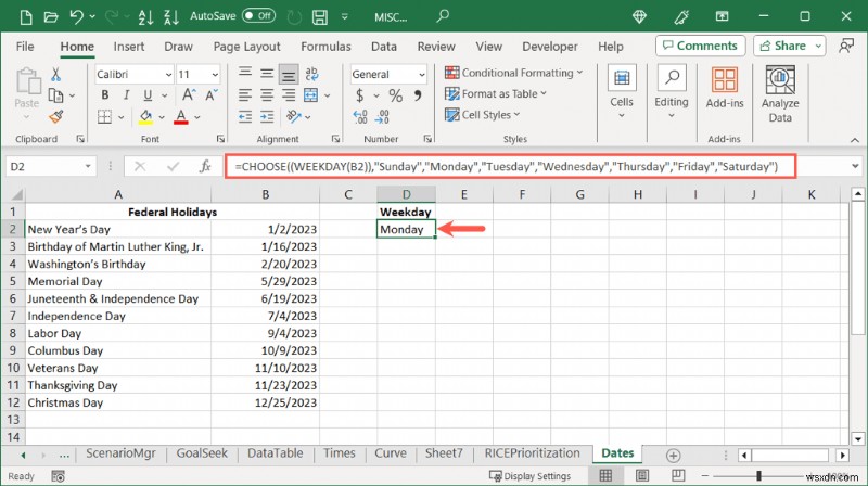 แปลงวันที่ของ Excel เป็นชื่อวันธรรมดาได้อย่างง่ายดาย 