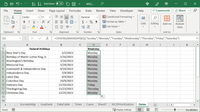 แปลงวันที่ของ Excel เป็นชื่อวันธรรมดาได้อย่างง่ายดาย 