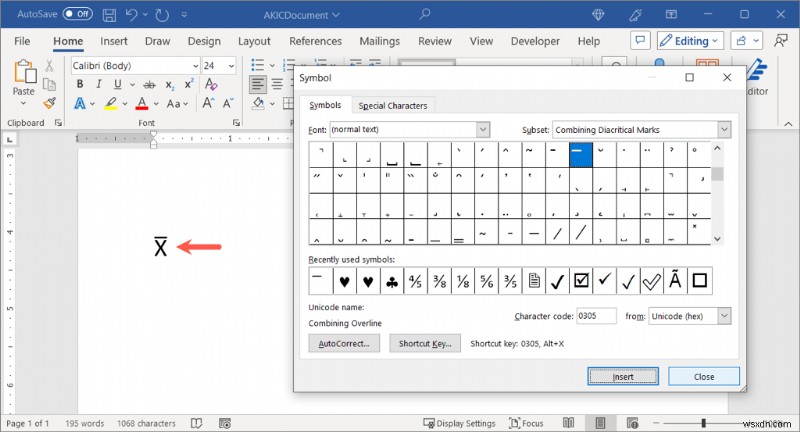 แทรกสัญลักษณ์ X-Bar ใน Microsoft Word:คำแนะนำอย่างง่ายของ Windows และ Mac 