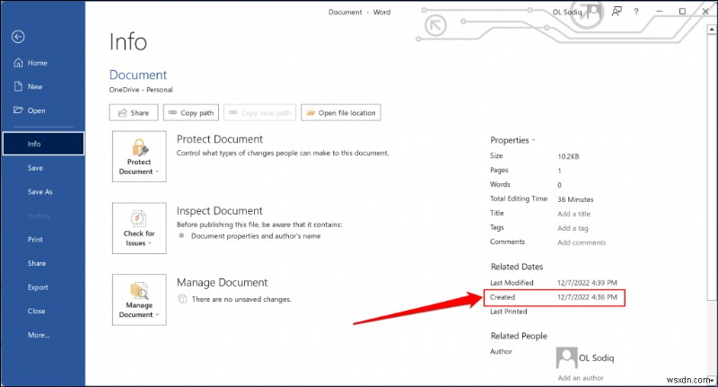 ค้นพบเมื่อมีการสร้างหรือแก้ไขเอกสาร Word ใน Windows 