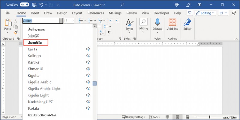 สร้างตัวอักษร Bubble ขี้เล่นใน Microsoft Word:คำแนะนำทีละขั้นตอน 