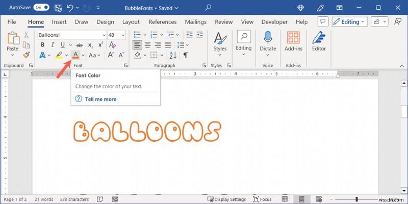 สร้างตัวอักษร Bubble ขี้เล่นใน Microsoft Word:คำแนะนำทีละขั้นตอน 