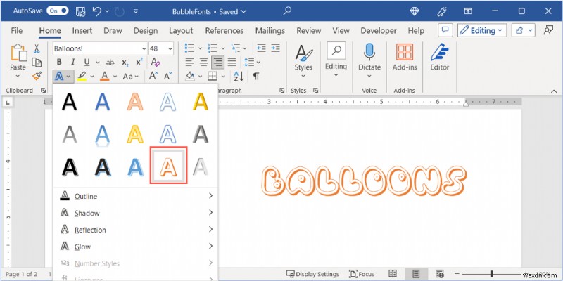 สร้างตัวอักษร Bubble ขี้เล่นใน Microsoft Word:คำแนะนำทีละขั้นตอน 