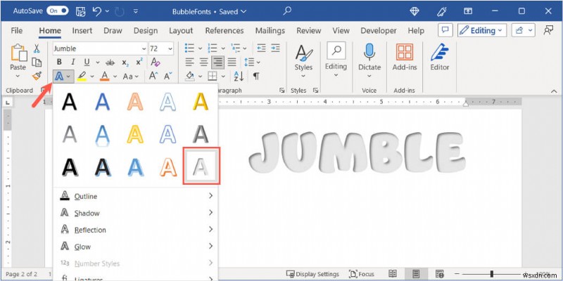 สร้างตัวอักษร Bubble ขี้เล่นใน Microsoft Word:คำแนะนำทีละขั้นตอน 
