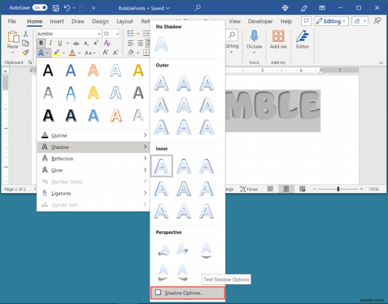 สร้างตัวอักษร Bubble ขี้เล่นใน Microsoft Word:คำแนะนำทีละขั้นตอน 