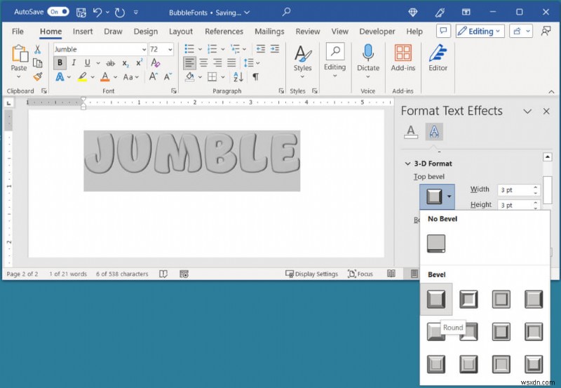 สร้างตัวอักษร Bubble ขี้เล่นใน Microsoft Word:คำแนะนำทีละขั้นตอน 