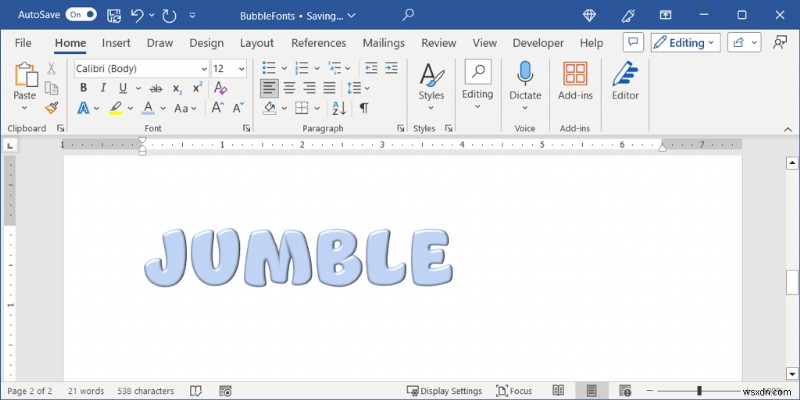 สร้างตัวอักษร Bubble ขี้เล่นใน Microsoft Word:คำแนะนำทีละขั้นตอน 