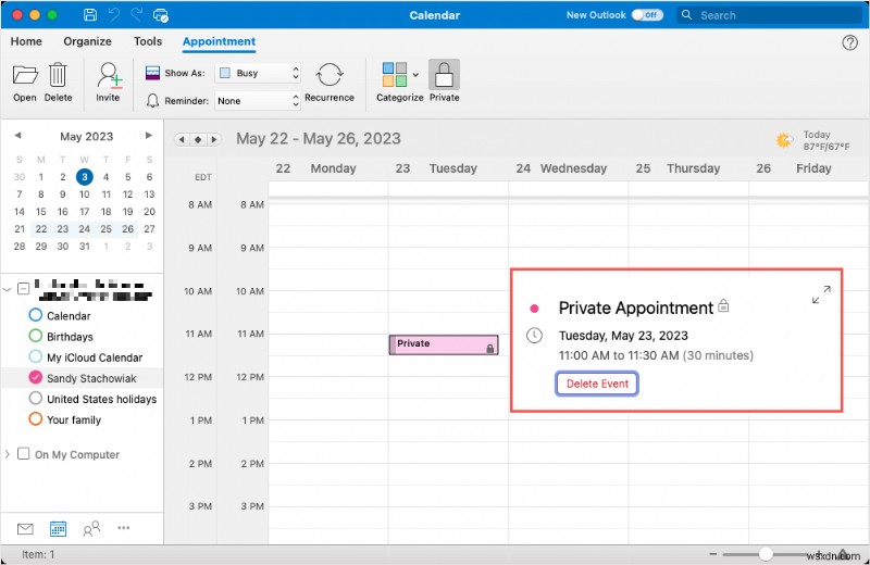 เก็บการนัดหมายส่วนตัวของคุณเป็นความลับใน Outlook:คำแนะนำทีละขั้นตอน 