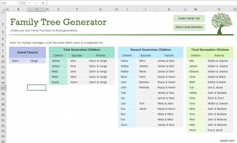 สร้างแผนภูมิต้นไม้ครอบครัวใน Excel:คำแนะนำทีละขั้นตอน 